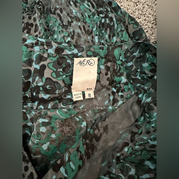 ALI RO Size 8 Medium Green Blue Gray Abstract Silk Wrap Dress - Picture 6 of 13